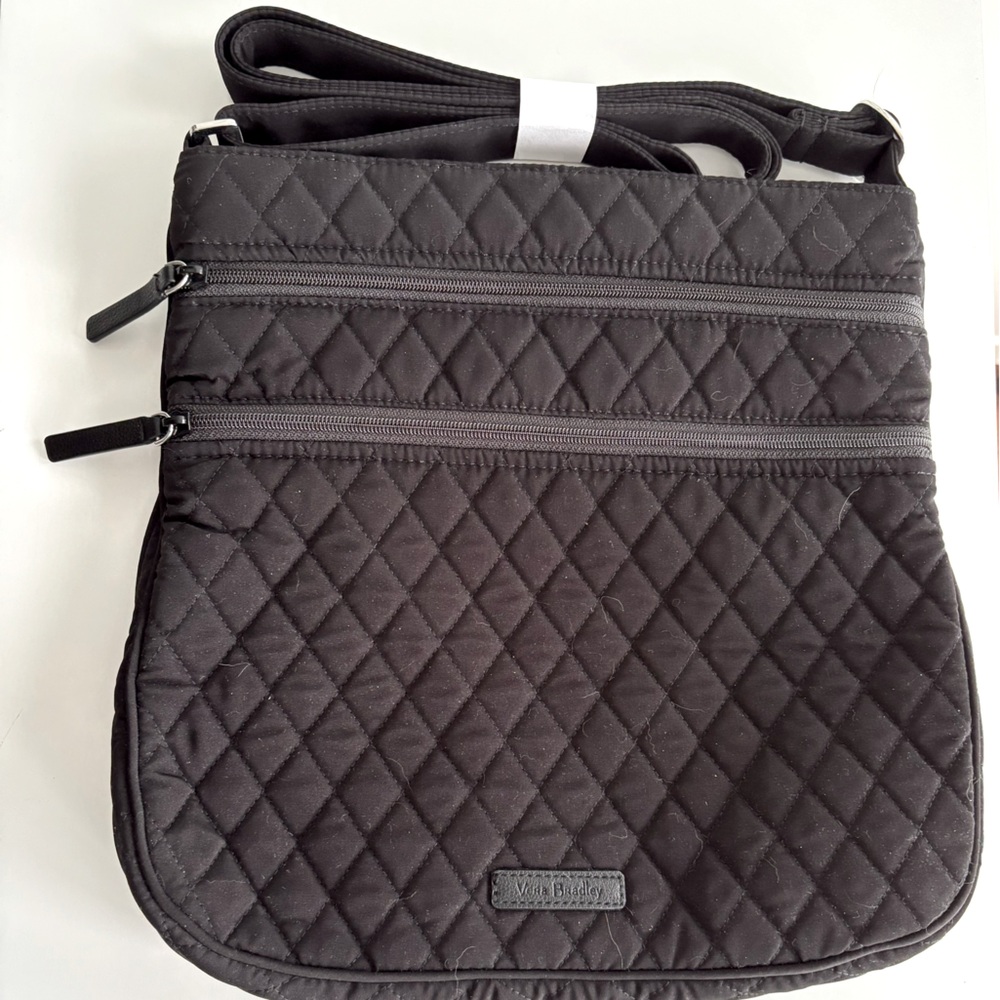 Vera Bradley Triple Zip Hipster Solid Black Fabric Satchel Crossbody
